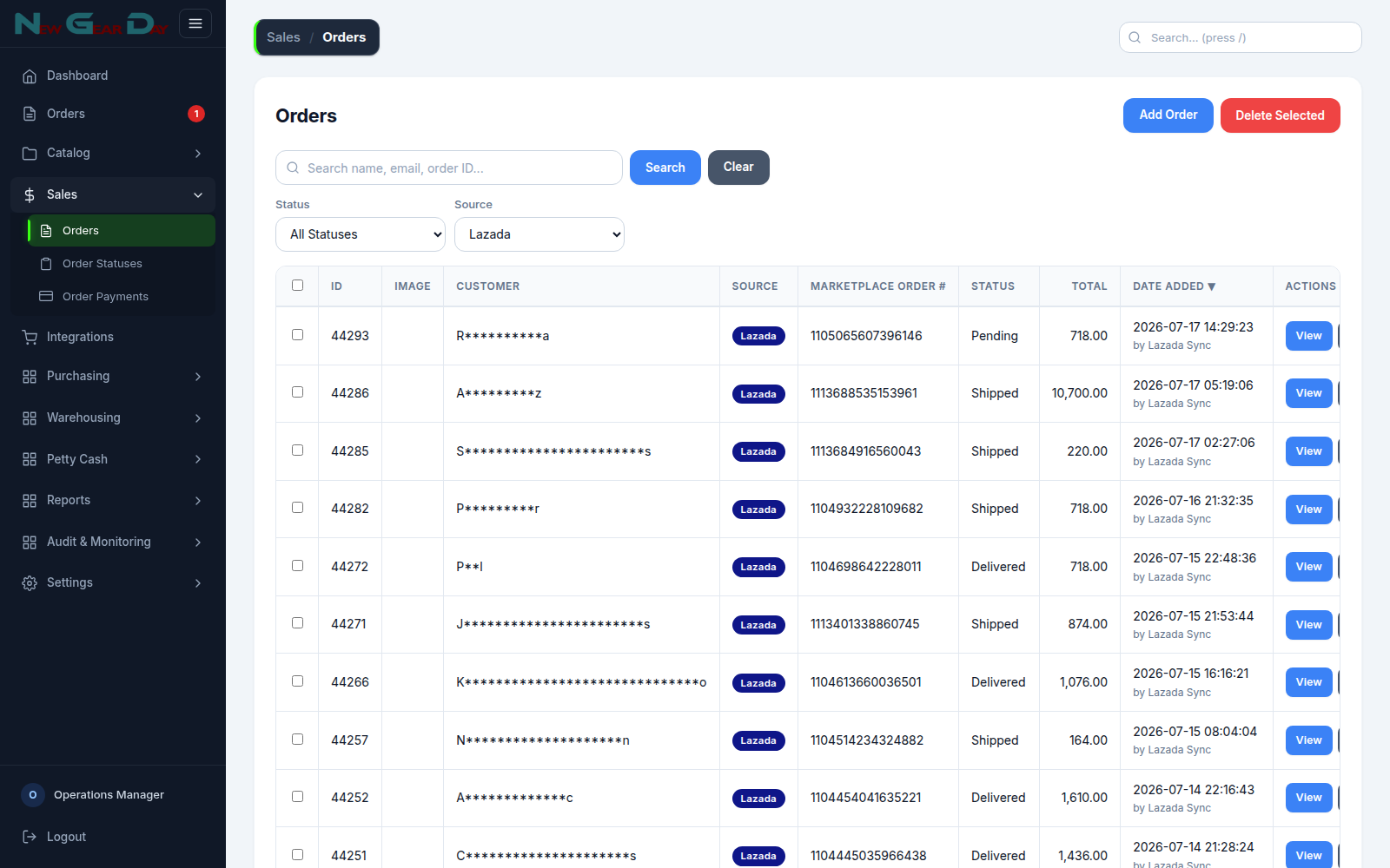 Orders moving through configurable statuses in VentaSync