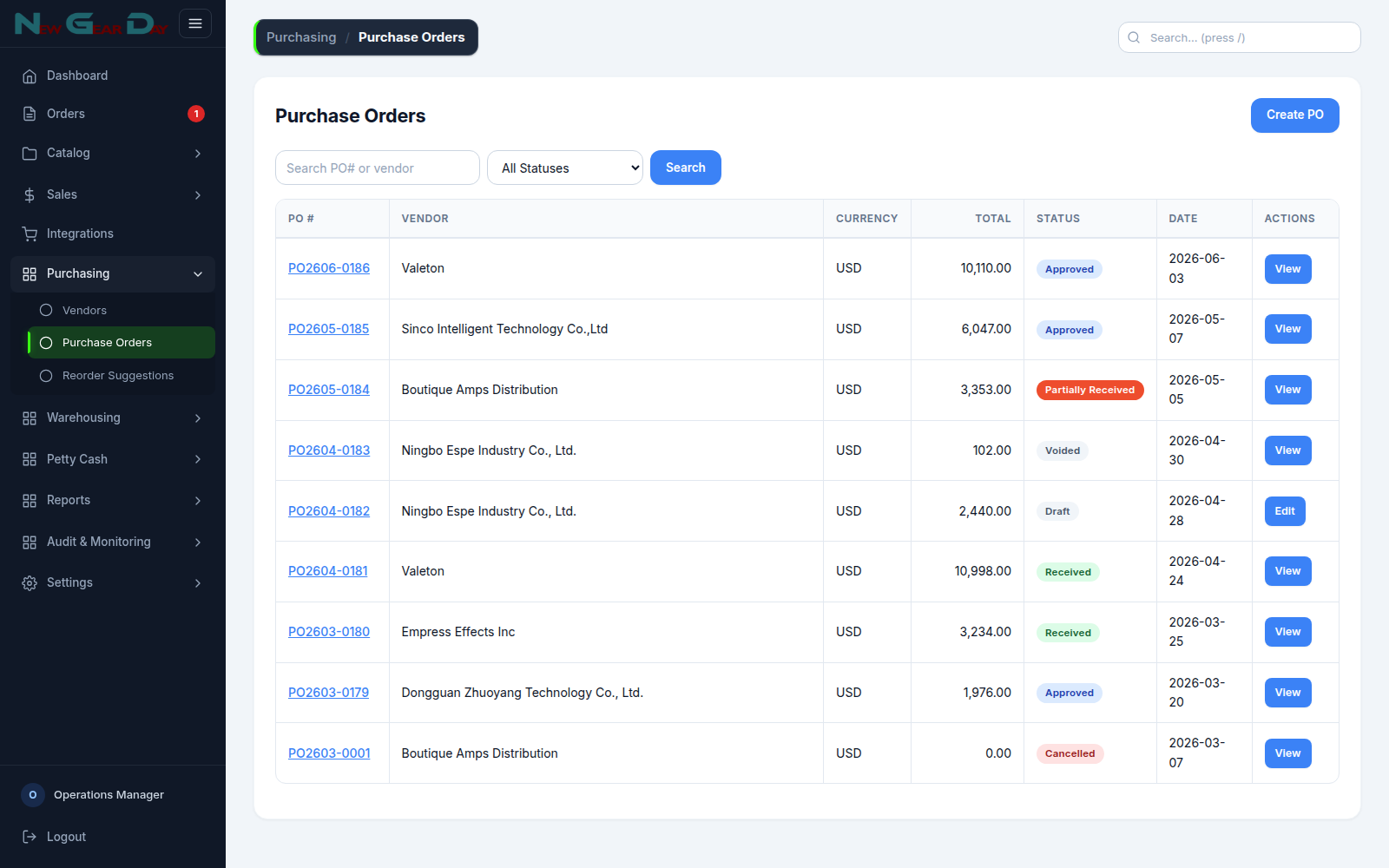 Purchasing and vendor management in VentaSync